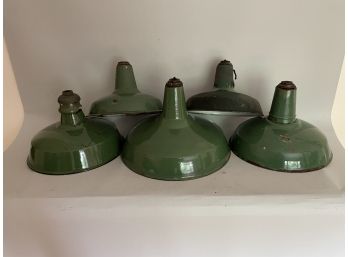 5 Vintage Enameled Shop Light Shades