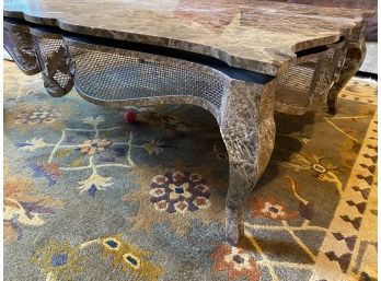 Pimlico Road Scalloped Marble Top Coffee Table With Mesh & Metal Base