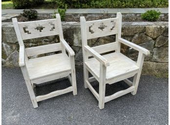 Southwest Style  White Washed Pine  Six Dining  Arm Chairs ( Only 2 In Photos )