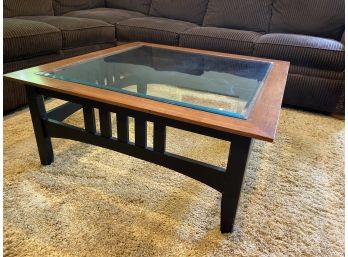 Square Beveled Glass & Wood Coffee Table