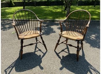 Pair Of Spindle Back Windsor Chairs With Rush Seats