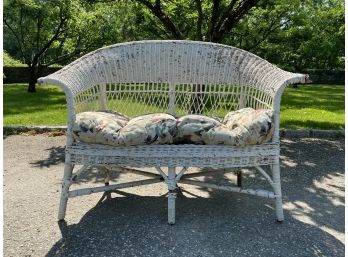 Vintage White Paint Decorated Wicker Settee