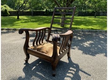 Antique Solid Wood Adjustable Back Lounge Chair.