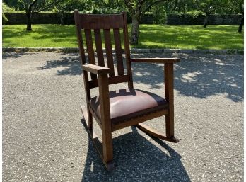 Arts And Crafts Rocker With Leather Seat