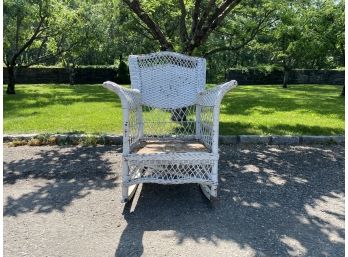 Vintage White Paint Decorated Wicker Rocker