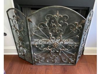 Three-Panel Scroll Design  Iron Fireplace Screen