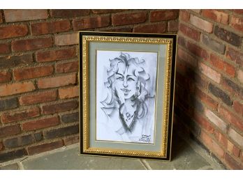 Custom Framed And Matted Black And White Drawing Of A Women