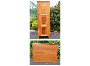 Tall Pine Cabintet And Slotted Pine Storage Cabinet