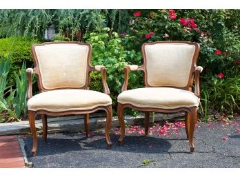 Nice Vintage Pair Upholstered Fauteuil