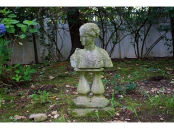 Vintage Cast Cement Bust Of A Woman On A Double Oedestal