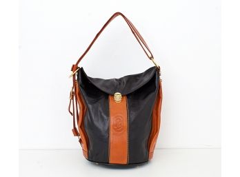 Marino Orlando Black And Tan Leather Bucket Sling Bag