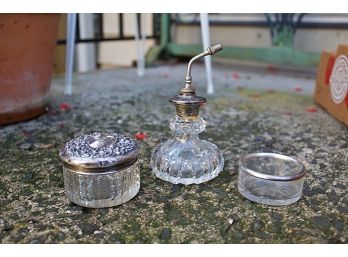 Sterling And Crystal Perfume And Dishes