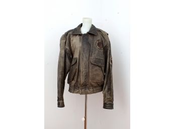 Cavallina Distressed Leather Nasa Apollo Bomber Jacket, Size XL