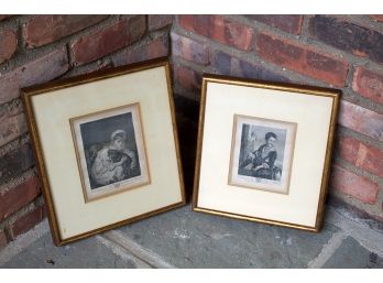 Two Vintage Custom Framed And Matted  Black And White Etchings