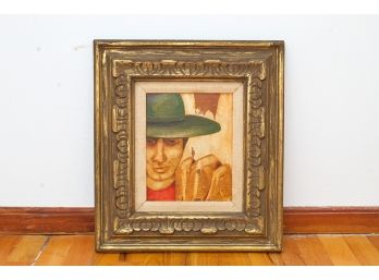 Andre Gomez Monreal Oil On Canvas Depicting A Man In A Green Hat