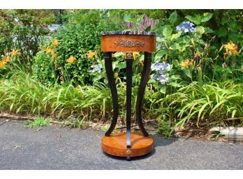 Vintage Burlwood And Marble Top Pedestal