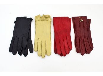 Four Pairs Women's Leather Gloves, Size 7-7.5