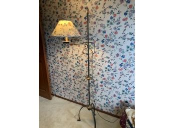 Vintage Iron & Brass Floor Lamp With Cloth Shade