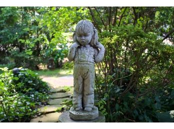 Vintage Cast Cement Sculpture Of A Little Girl In Pigtails