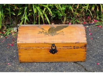 Small Vintage Pine Dome Top Box With Stenciled Eagle