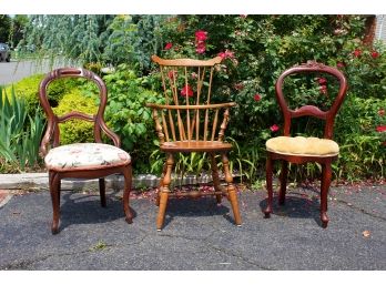 S. Bent & Bros, Bent Wood Side Chair & Two Vintage Victorian Balloon Back Chairs