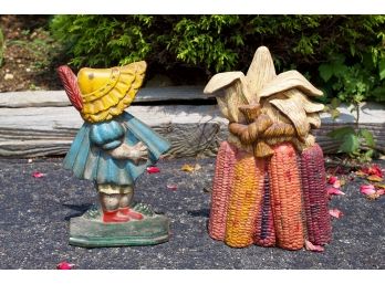 Department 56 Cast Iron 'Corn Cobs' Door Stop & Cast Iron Little Girl Door Stop