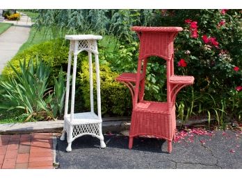 Two Vintage Wicker Pedestal / Plant Stands