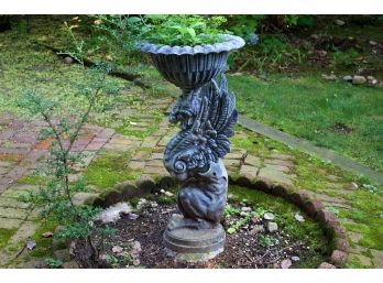 Vintage Cast Iron Planter In The Form Of A Winged Gargoyle