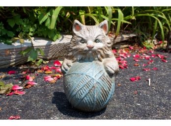 Antique Cast Iron Cat With Yarn  Door Stop