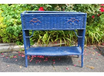 Vintage Blue Painted Wicker Planter