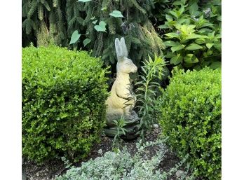 Vintage Cast Cement Standing Bunny With A Basket Of Flowers