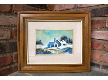 Framed Watercolor Winter Scene,