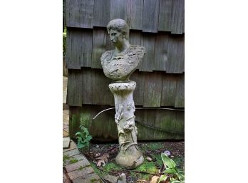 Vintage Cast Cement Bust Of A Roman Warrior On A Tall Pedestal