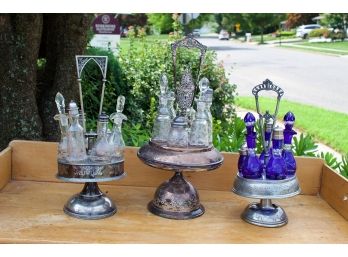 Three Vintage Condiment / Cruet Caster Sets