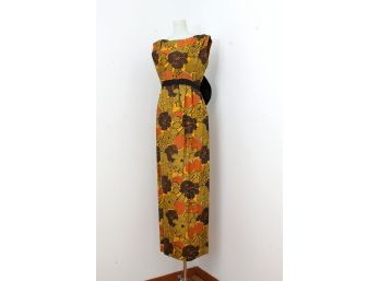 Vintage  Floral High Waist Long Dress With Black Tie Back