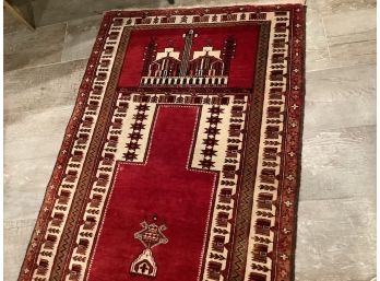 320, Antique Persian Red Directional Rug, Buildings Architectural