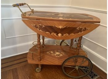 119, Antique Inlaid Bar Cart, China Tray