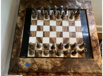 103, Spectacular Aragonite Italian Solid Marble Chess Table And Board