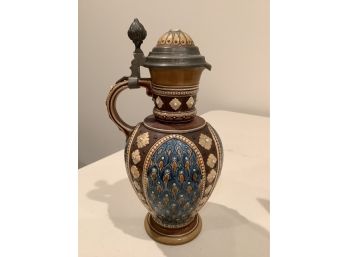 351, Antique Pitcher With Brown And Blue