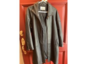 314, Black Leather Swing Coat In Black