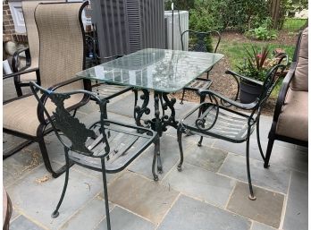 Antique Style Patio Glass Table And Four Chairs