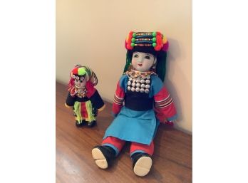 Chinese Dolls, Pair, Brightly Colored