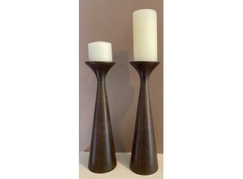 Two Wood Candlesticks