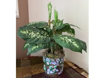 Faux Plant In Hand Painted Pot