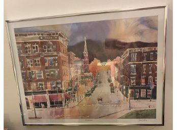 Framed Lithograph Signed And Numbered- Downtown Rutland VT