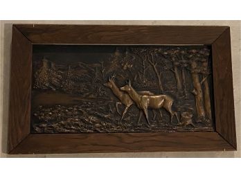 Framed Bronze Plaque With Two Deer