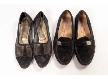 Two Pairs Of Black Shoes, Including Salvatore Ferragamo