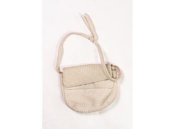 White Basketweave Leather Handbag