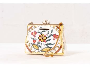 Hand Painted Ceramic Purse Form Coin Bank