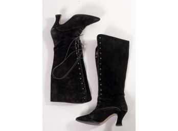 Black Suede Lace-up Boots, Size 10